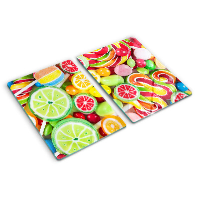 Tagliere in vetro temperato con motivo di dolci caramelle e frutta