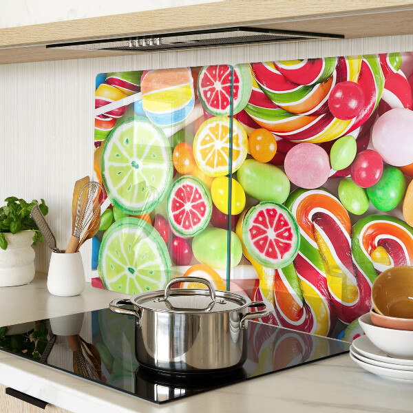 Tagliere in vetro temperato con motivo di dolci caramelle e frutta