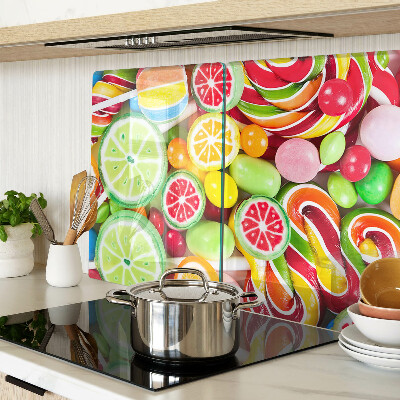 Tagliere in vetro temperato con motivo di dolci caramelle e frutta