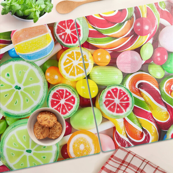 Tagliere in vetro temperato con motivo di dolci caramelle e frutta