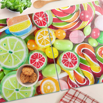 Tagliere in vetro temperato con motivo di dolci caramelle e frutta