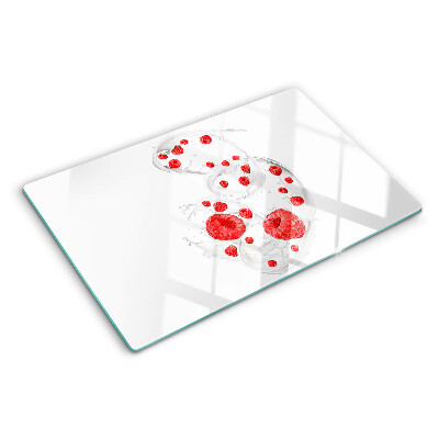 Tagliere in vetro temperato con stampa raffigurante bollicine di lampone in acqua