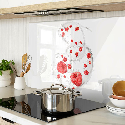 Tagliere in vetro temperato con stampa raffigurante bollicine di lampone in acqua