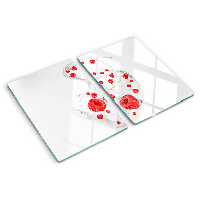Tagliere in vetro temperato con stampa raffigurante bollicine di lampone in acqua