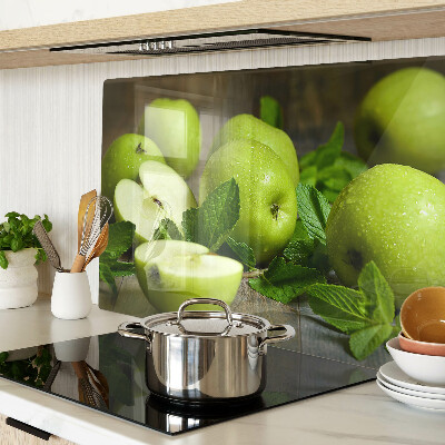 Tagliere in vetro temperato con stampa di mele verdi e foglie di menta