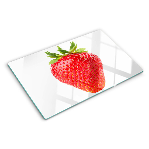 Tagliere in vetro temperato con stampa di fragole su sfondo bianco