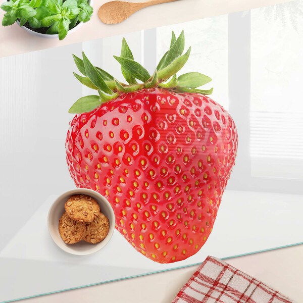 Tagliere in vetro temperato con stampa di fragole su sfondo bianco
