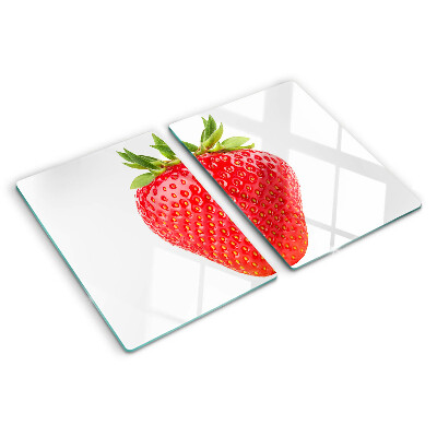 Tagliere in vetro temperato con stampa di fragole su sfondo bianco