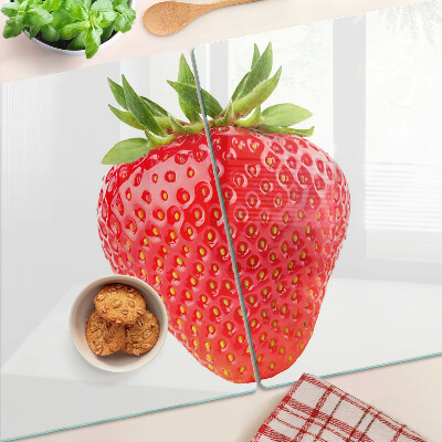 Tagliere in vetro temperato con stampa di fragole su sfondo bianco