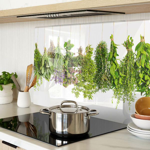 Tagliere in vetro con motivo di erbe in vasi appesi