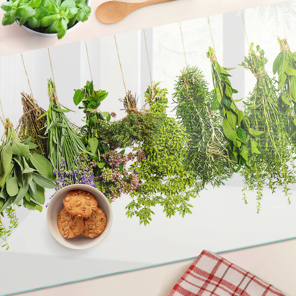 Tagliere in vetro con motivo di erbe in vasi appesi