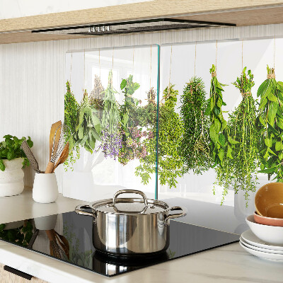 Tagliere in vetro con motivo di erbe in vasi appesi