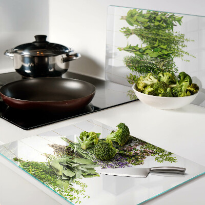 Tagliere in vetro con motivo di erbe in vasi appesi