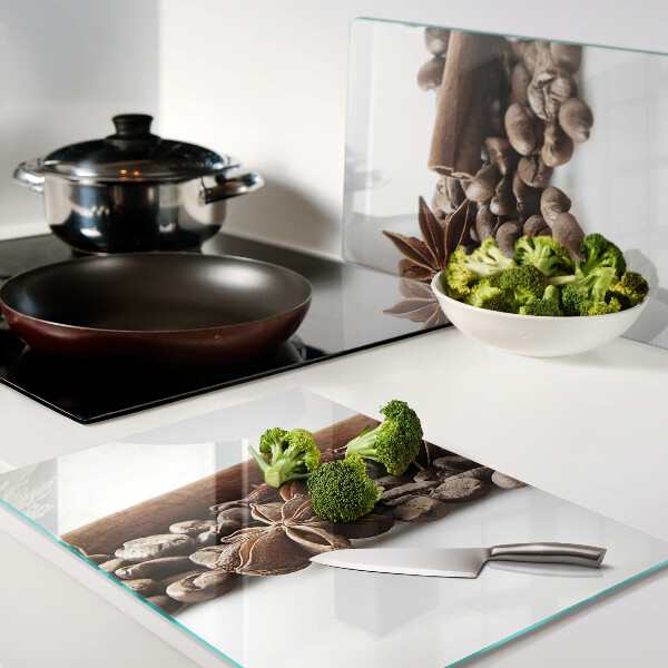 Tagliere in vetro temperato con motivo caffè e spezie