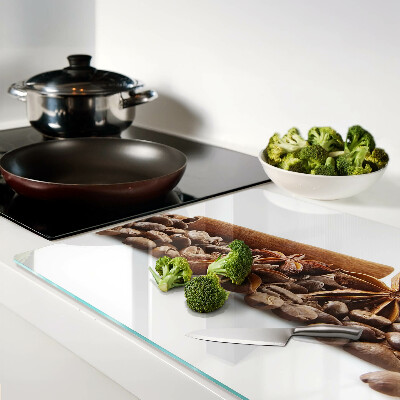 Tagliere in vetro con decorazione a spezie e chicchi di caffè