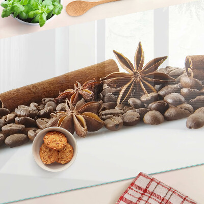 Tagliere in vetro con decorazione a spezie e chicchi di caffè