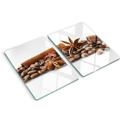 Tagliere in vetro con decorazione a spezie e chicchi di caffè