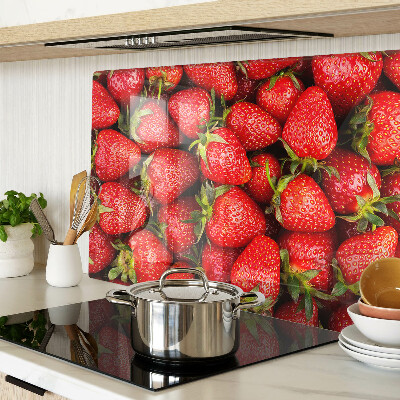 Tagliere in vetro temperato con stampa di fragole su sfondo rosso