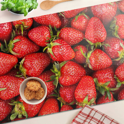 Tagliere in vetro temperato con stampa di fragole su sfondo rosso