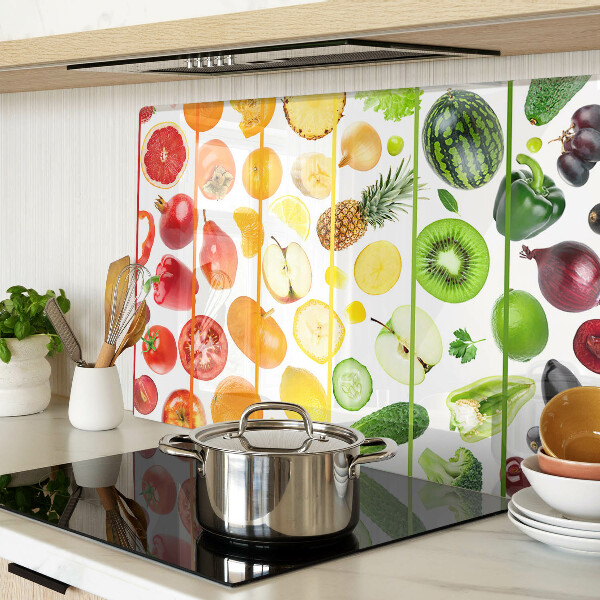 Tagliere in vetro con motivo di frutta e verdura nei colori dell'arcobaleno