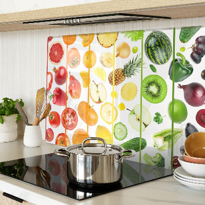 Tagliere in vetro con motivo di frutta e verdura nei colori dell'arcobaleno