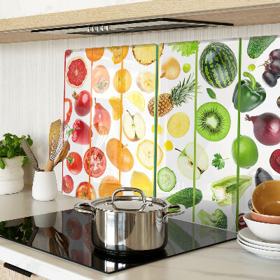 Tagliere in vetro con motivo di frutta e verdura nei colori dell'arcobaleno