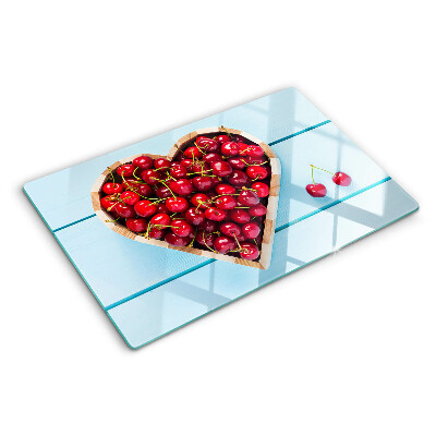 Tagliere in vetro temperato con motivo di ciliegie al centro