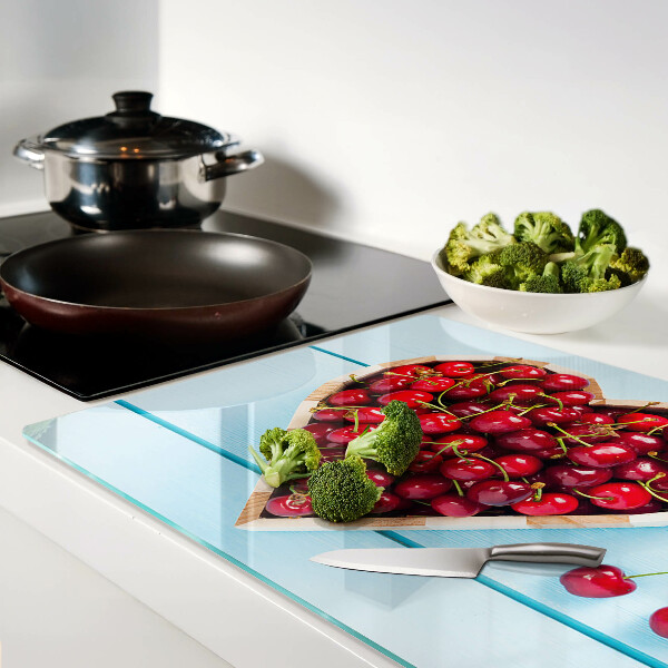 Tagliere in vetro temperato con motivo di ciliegie al centro