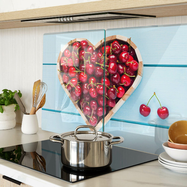 Tagliere in vetro temperato con motivo di ciliegie al centro