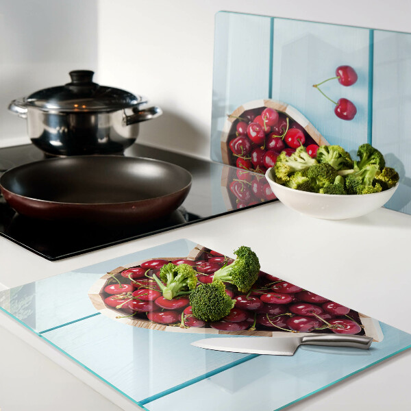 Tagliere in vetro temperato con motivo di ciliegie al centro