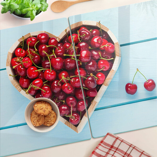 Tagliere in vetro temperato con motivo di ciliegie al centro