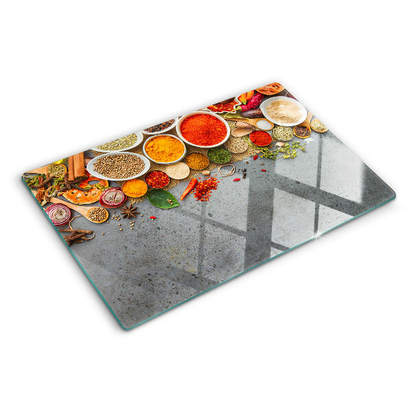 Tagliere in vetro temperato con decorazione a tema spezie ed erbe