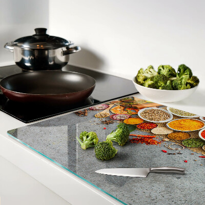 Tagliere in vetro temperato con decorazione a tema spezie ed erbe