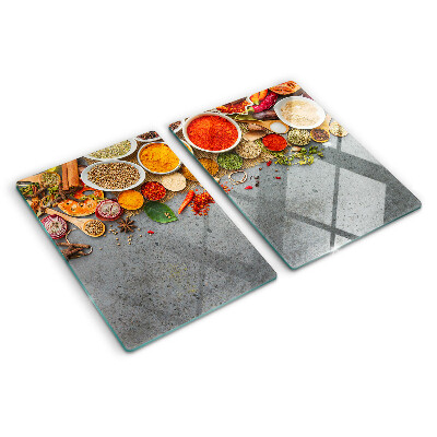 Tagliere in vetro temperato con decorazione a tema spezie ed erbe