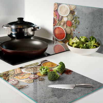 Tagliere in vetro temperato con decorazione a tema spezie ed erbe