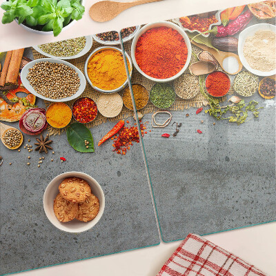 Tagliere in vetro temperato con decorazione a tema spezie ed erbe