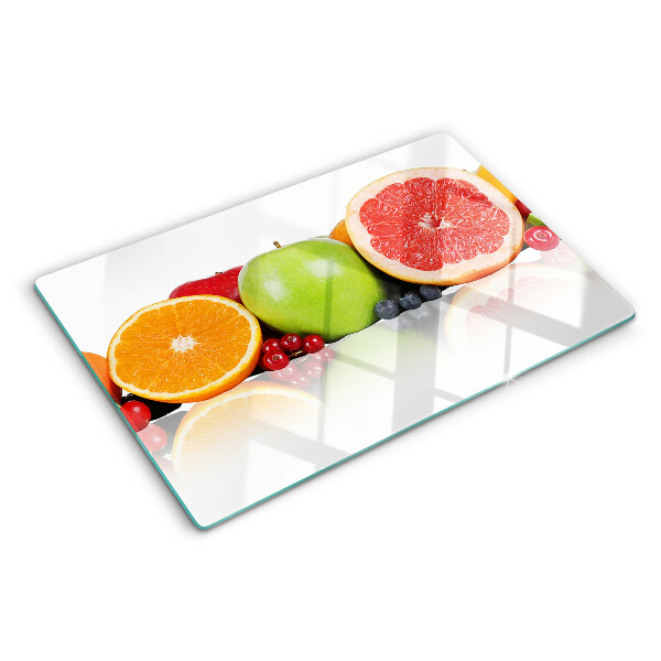 Tagliere in vetro con motivo di frutti agrumati nei toni pastello