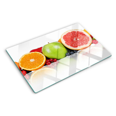 Tagliere in vetro con motivo di frutti agrumati nei toni pastello