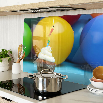 Tagliere in vetro temperato con stampa a tema cupcake di compleanno e palloncini