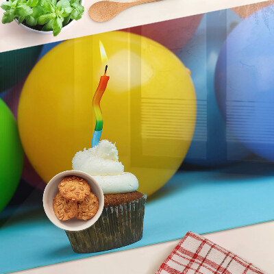 Tagliere in vetro temperato con stampa a tema cupcake di compleanno e palloncini