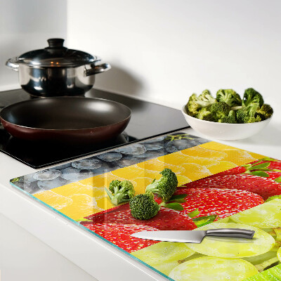 Tagliere in vetro con motivo a strisce e stampa di frutta