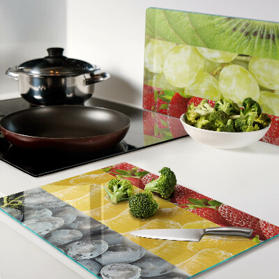 Tagliere in vetro con motivo a strisce e stampa di frutta