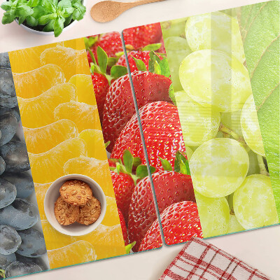 Tagliere in vetro con motivo a strisce e stampa di frutta