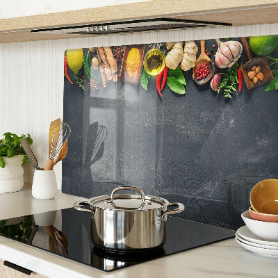 Tagliere in vetro temperato con decorazione a tema spezie da cucina e ingredienti