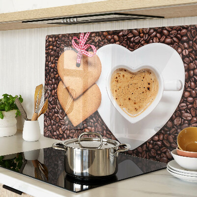 Tagliere in vetro temperato con stampa a tema caffè con cuore e biscotti