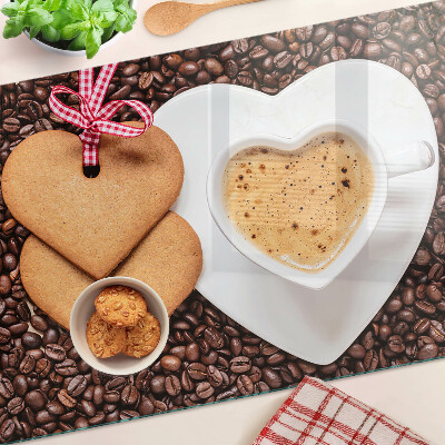 Tagliere in vetro temperato Caffè con cuore e biscotti