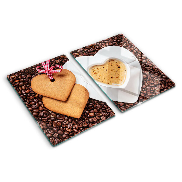 Tagliere in vetro temperato Caffè con cuore e biscotti