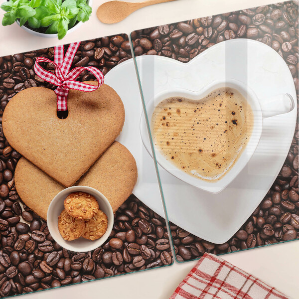 Tagliere in vetro temperato Caffè con cuore e biscotti