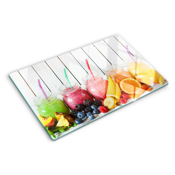 Tagliere in vetro temperato con decoro a cocktail di frutta e guarnizioni