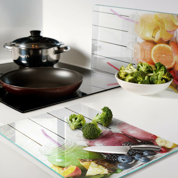 Tagliere in vetro temperato con decoro a cocktail di frutta e guarnizioni